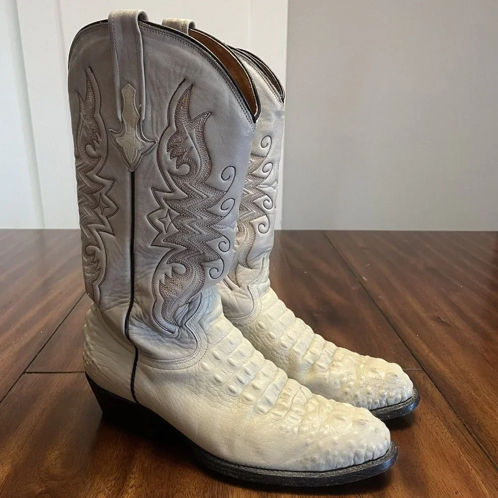 BOTAS JACA Exotic Crocodile Print White Boots Men’s Size 8 EE Women’s 10